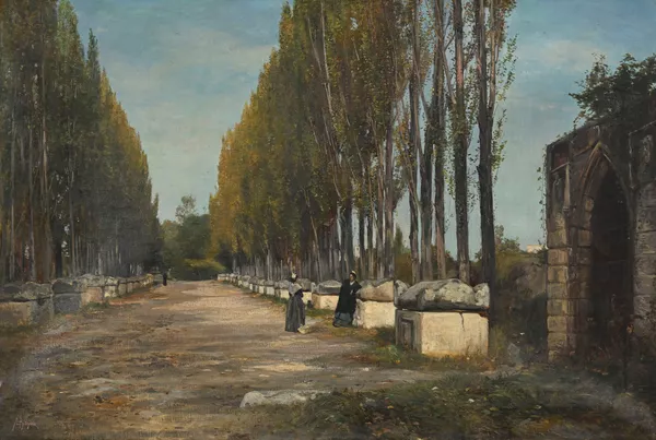 Auguste Henri Berthoud — Allée de peupliers animée,