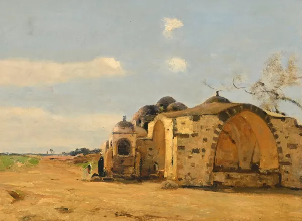 Auguste Veillon le capitaine — Paysage orientaliste animé