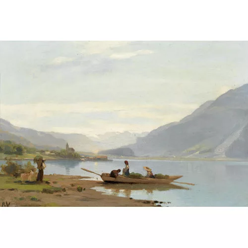 Auguste Veillon le capitaine — Uferpartie am Brienzersee mit Figurenstaffage.