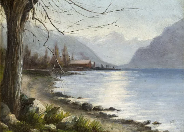 Auguste Veillon le capitaine — Auguste Louis Veillon (1834-1890), Paysage lacustre,