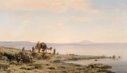 Auguste Veillon le capitaine — Chameaux et troupeau de moutons au bord de l'eau
