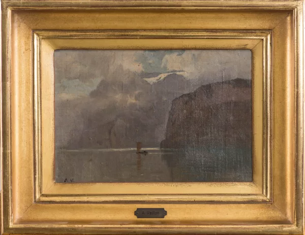 Auguste Veillon le capitaine — Paysage lacustre avec montagnes