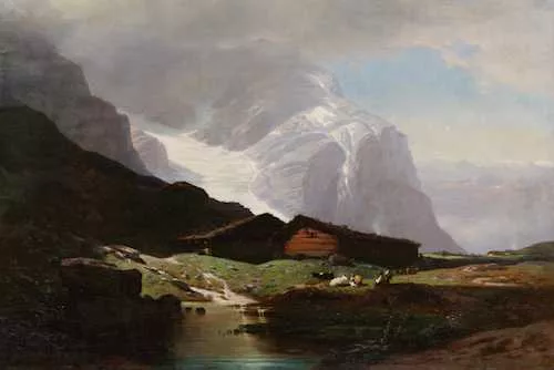 Auguste Veillon le capitaine — Goat herder by a mountain lake. 1864.