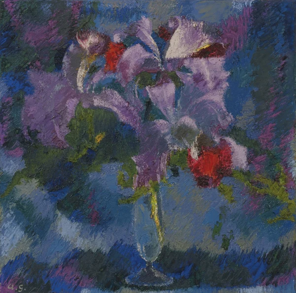 Augusto Giacometti — Orchideen auf blauem Grund, 1938