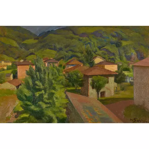 Südliche Landschaft mit einem Dorf