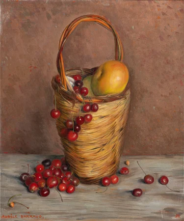 Nature morte au panier de cerises et pommes