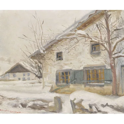 Aurèle Barraud — Verschneite Jurahäuser.