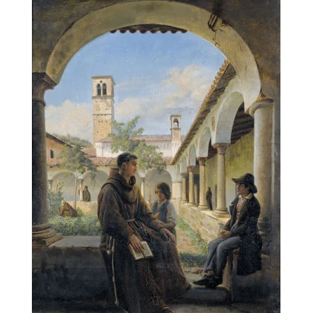 Mönch mit zwei Kindern im Kapuzinerkloster von Lugano