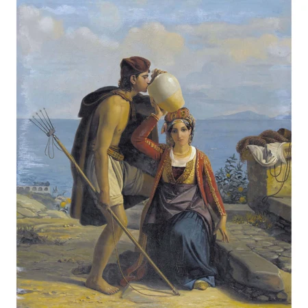 Jeune fille de Procida donnant à boire à un pêcheur
