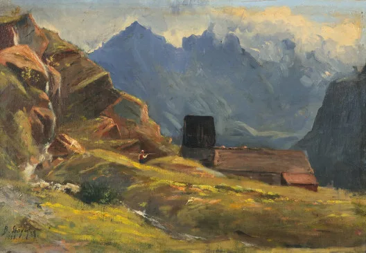 Balz Stäger — Bauer in Glarner Gebirgslandschaft, 1888