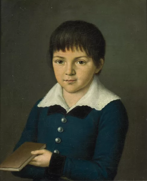Barbara Bansi — Zugeschrieben Portrait eines Knaben in blauem Wams, ein Buch in der Linken haltend