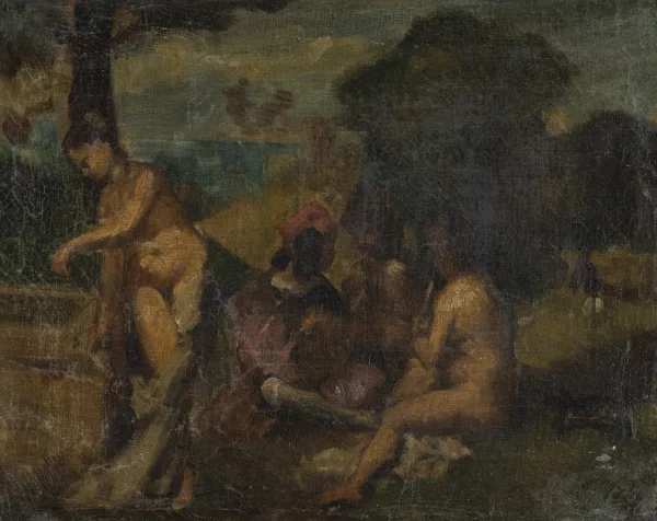 Barthélemy Menn — Barthélémy MENN (1815-1893) (attr. À), 'Le déjeuner sur l'herbe', huile