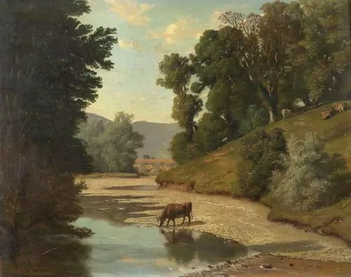 BARTHÉLEMY MENN — Flusslandschaft mit Kühen. — Koller Auktionen