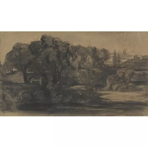 Italienische Landschaft mit Baumgruppe und Schloss