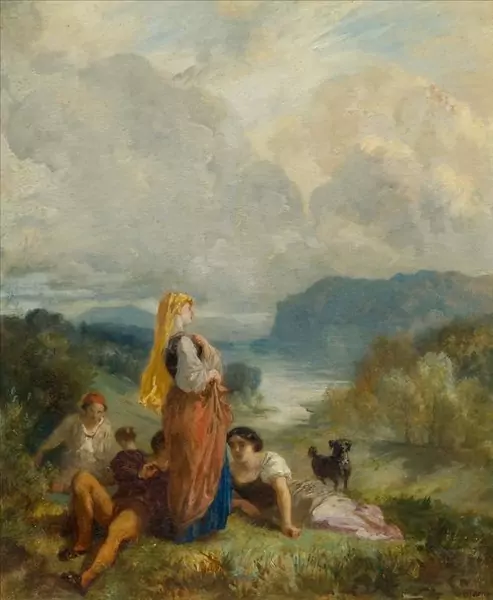 BARTHÉLEMY MENN — Group of figures before a river landscape. 1851. — Koller Auktionen