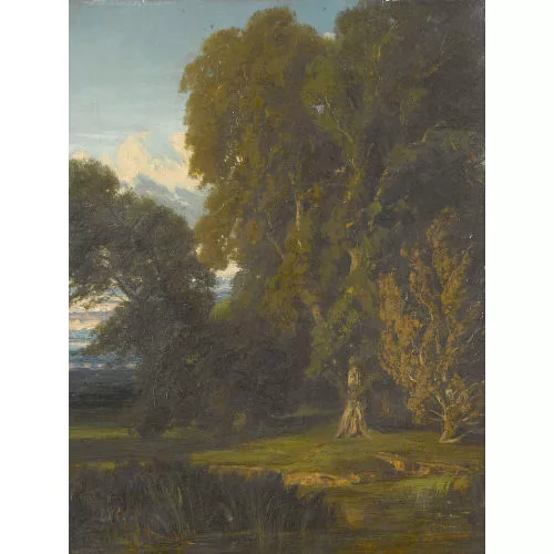 Barthélemy Menn — Landschaftspartie mit hohen Bäumen und Schilf.