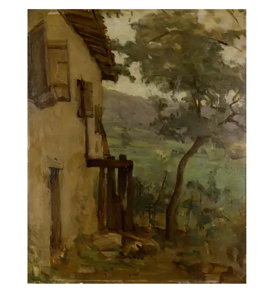 Barthélemy Menn — Landschaft mit Fassade eines Bauernhauses — Galerie Kornfeld