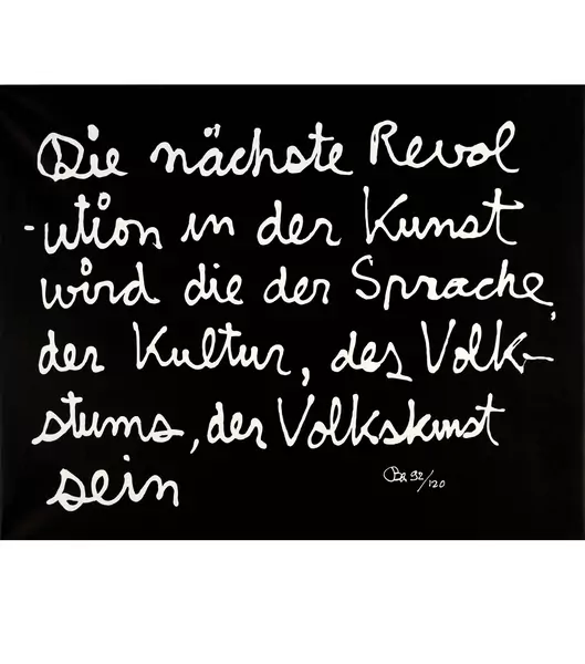 Ben Vautier — Die nächste Revolution in der Kunst wird die der Sprache, der Kultur, des Volkstums, der Volkskunst sein — Galerie Kornfeld
