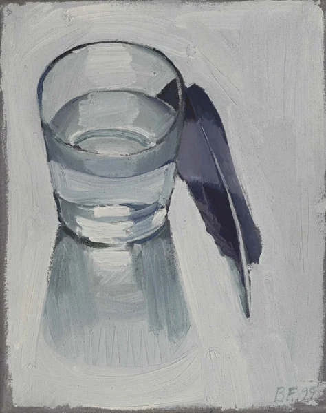 Bendicht Fivian — Stillleben mit Glas und Feder, 1999