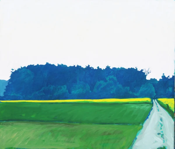 Bendicht Fivian — Wald mit Rapsfeld, 1979