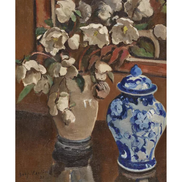 Benjamin Vautier — Nature morte aux fleurs et vase asiatique.
