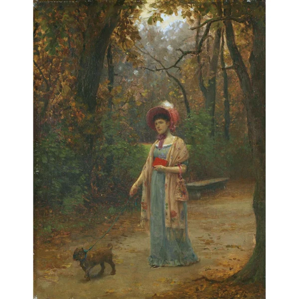 Benjamin Vautier — DAME AVEC CARLIN AU PARC, 1885 LADY WITH DOG IN THE PUBLIC GARDENS, 1885
