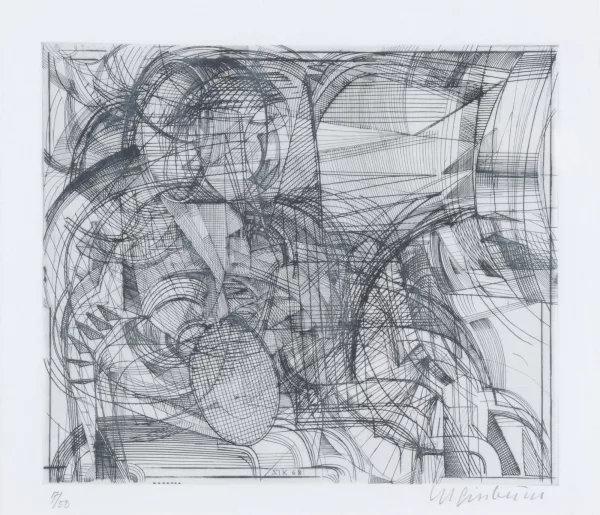 Bernhard Luginbühl — 4 Blätter: Kleiner Zyklop I, 1968; Tell I, 1966; Kleiner Stengel, 1968; Kleiner Karlsruher Stengel, 1967