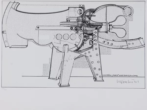 Bernhard Luginbühl — Luginbühl "Punch" 1966, Eisen, 3.50 m lang, aus "Graphikmappe des Schweizerischen Kunstvereins", 1975