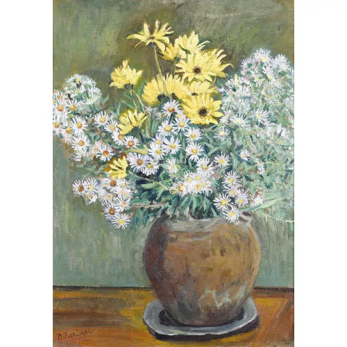 Bertha Züricher — Stillleben mit Arnika und Astern in einem Topf.