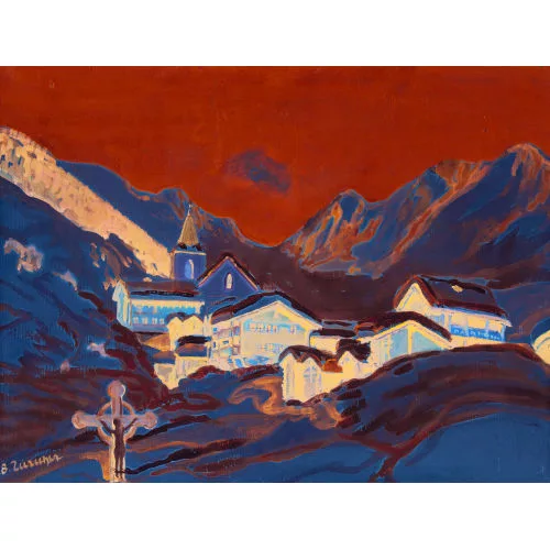 Bertha Züricher — Schneebedecktes Ferden im Lötschental.