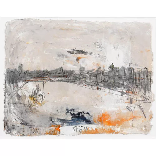 Bodo Stauffer — Flusspartie mit Stadt.