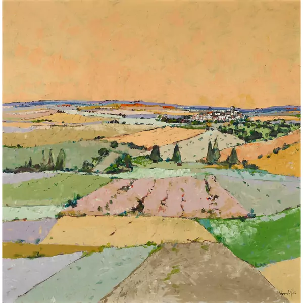 Sommerliche Feldlandschaft mit Dorf