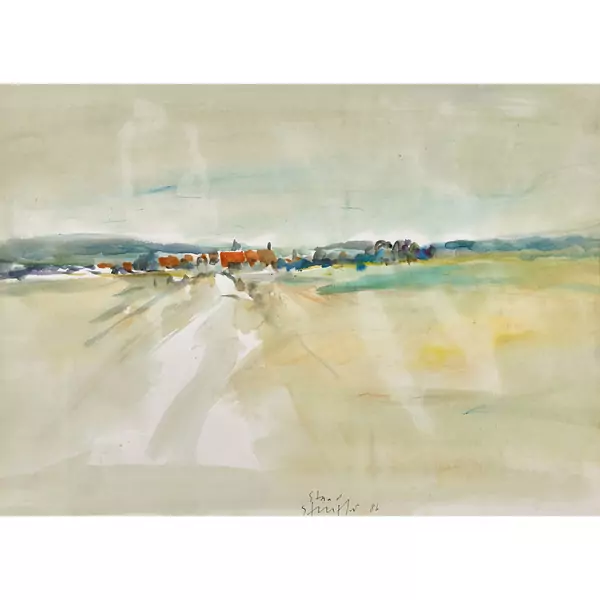 Weite Landschaft mit Dorf
