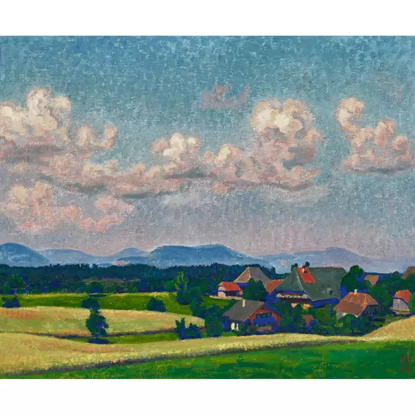 Sommerliche Ansicht der Oschwand unter Wolkenhimmel