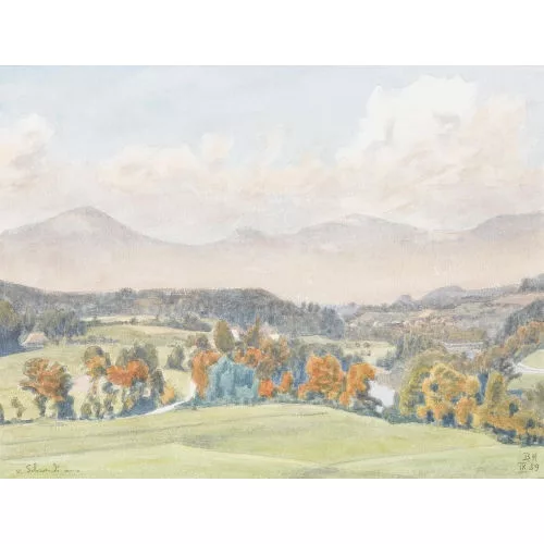 Bruno Hesse — "Aussicht von der Schwendi auf Aare, Walliswil-Bipp, Jura".