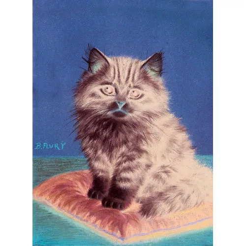 Burkhard Flury genannt Katzen-Flury — Kätzchen auf blauem Kissen.