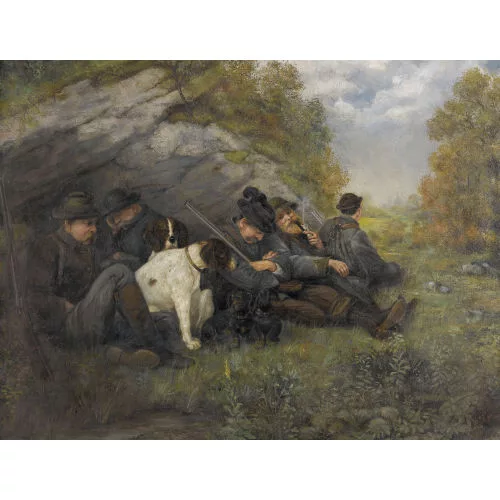 Burkhard Flury genannt Katzen-Flury — Rastende Jäger mit Hunden.