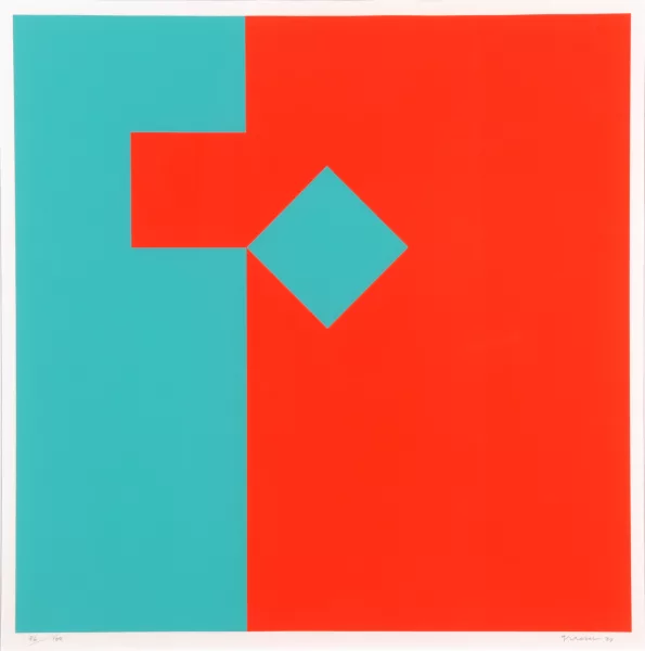 Camille Graeser — 4 Blätter: Ohne Titel, 1972; Disloziertes Quadrat, 1974; Ohne Titel, 1977; Ohne Titel, 1977