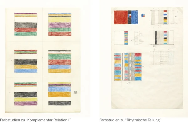 Camille Graeser — Zwei StudienblätterFarbstudien zu "Komplementär Relation I"Farbstudien zu "Rhythmische Teilung"