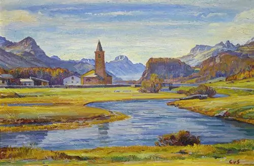 CARL ALBERT VON SALIS-SOGLIO — Sicht auf Sils Baselgia. — Koller Auktionen