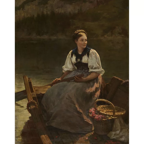 Carl Diethelm Meyer — Junge Bäuerin mit Blumenkorb im Ruderboot.