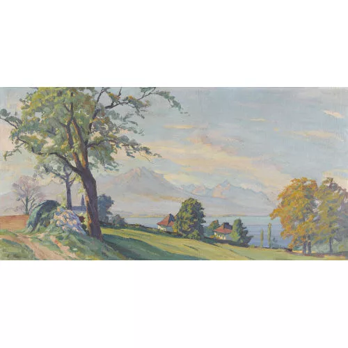 Carl Felber — Herbstliche Seeuferpartie mit Villen.