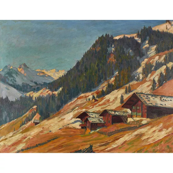 Carl Felber — "Vorfrühling in Adelboden (Blick gegen Hahnenmoos)".
