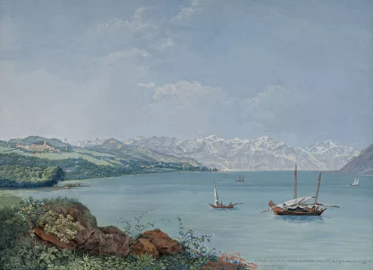Carl Hackert — Vue de Lausanne depuis Saint-Sulpice, 1792