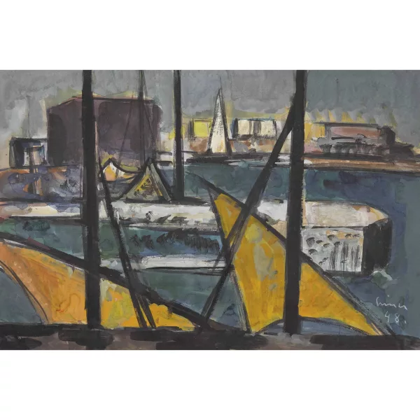 Carl Liner junior — Hafenpartie mit Segelschiffen.
