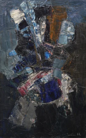 Komposition grau-blau-schwarz-ocker, 1960