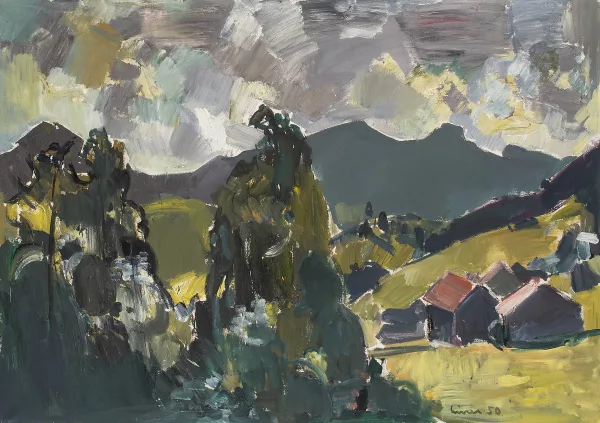Carl Liner junior — Blick aus dem Atelier gegen Kamor und Hoher Kasten, 1950