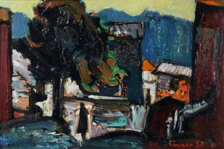 Dorfszene auf Korsika, 1950