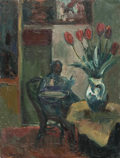 Carl Liner junior — Interieur mit Tulpenstrauss, 1947