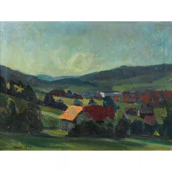 Carl Liner junior — Ostschweizer Landschaft mit Häusern.
